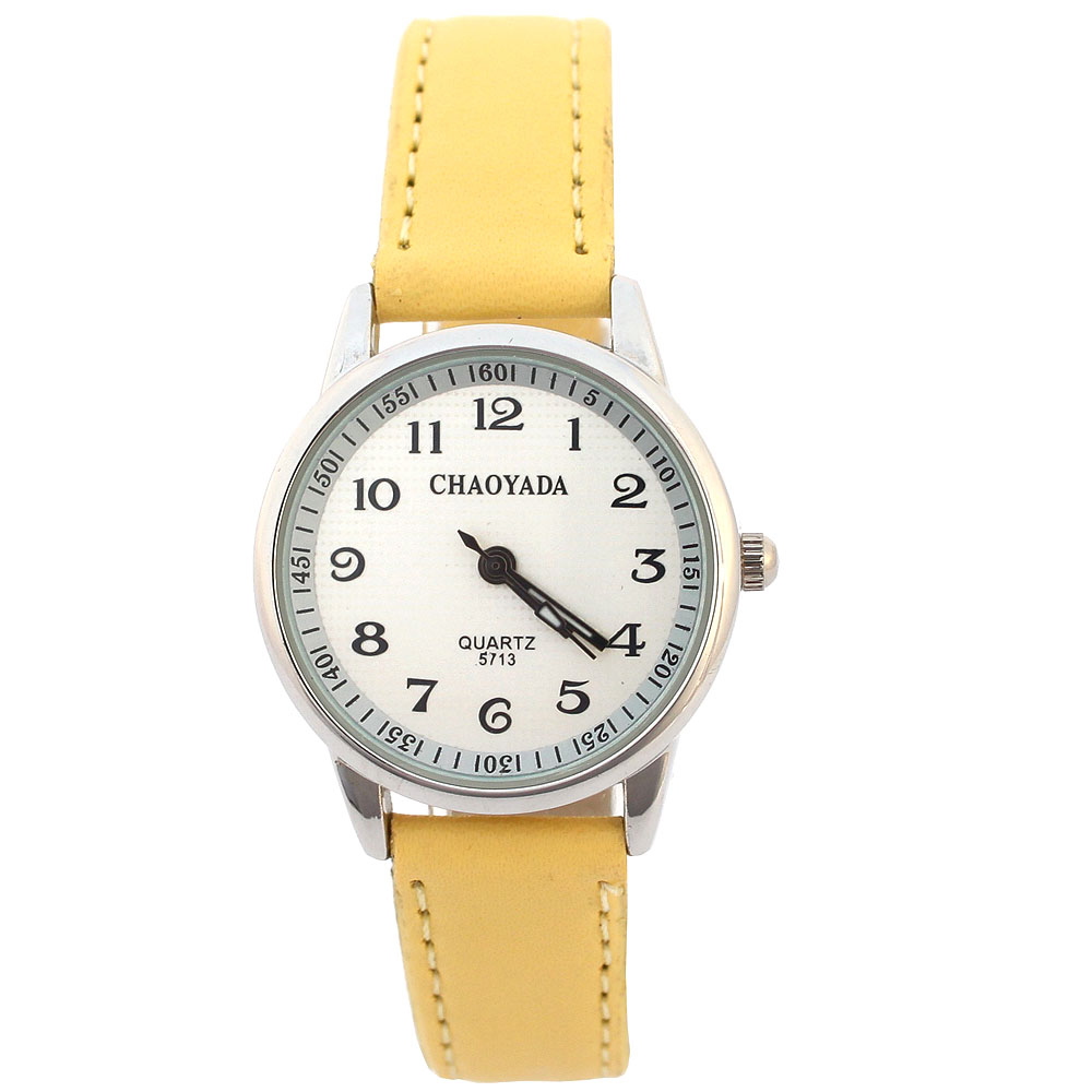 Chaoyada Art Uhren Mädchen Lederband Lernen Zeit freundlicher Uhr Studenten Quarz Armbanduhr Lässige freundlicher: Gelb