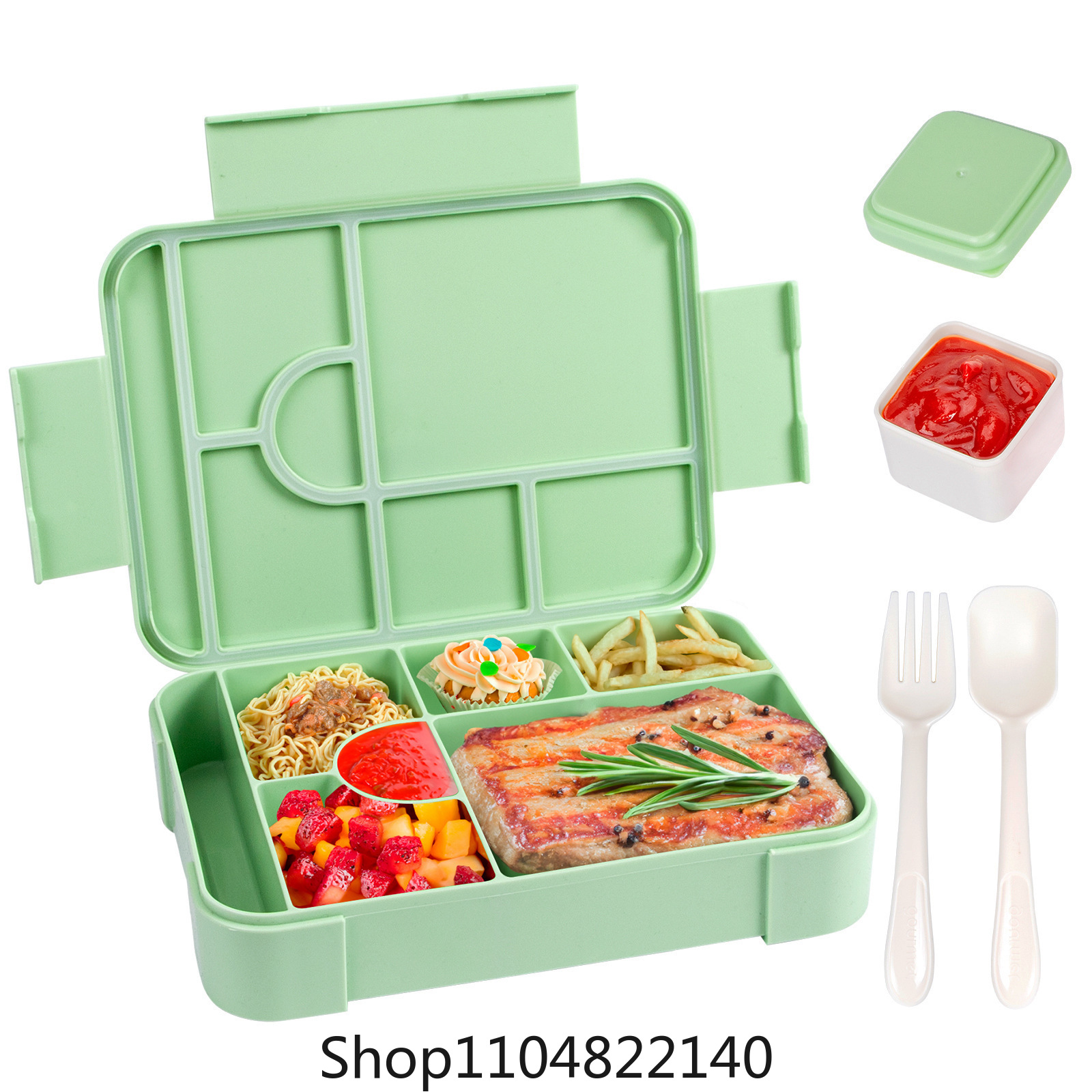 Adorable Kids Lunch Box Student Microwave Safe Travel Bento Box Picnic Container Portable Leak Proof Fruit Salad Bento Box Adult: green