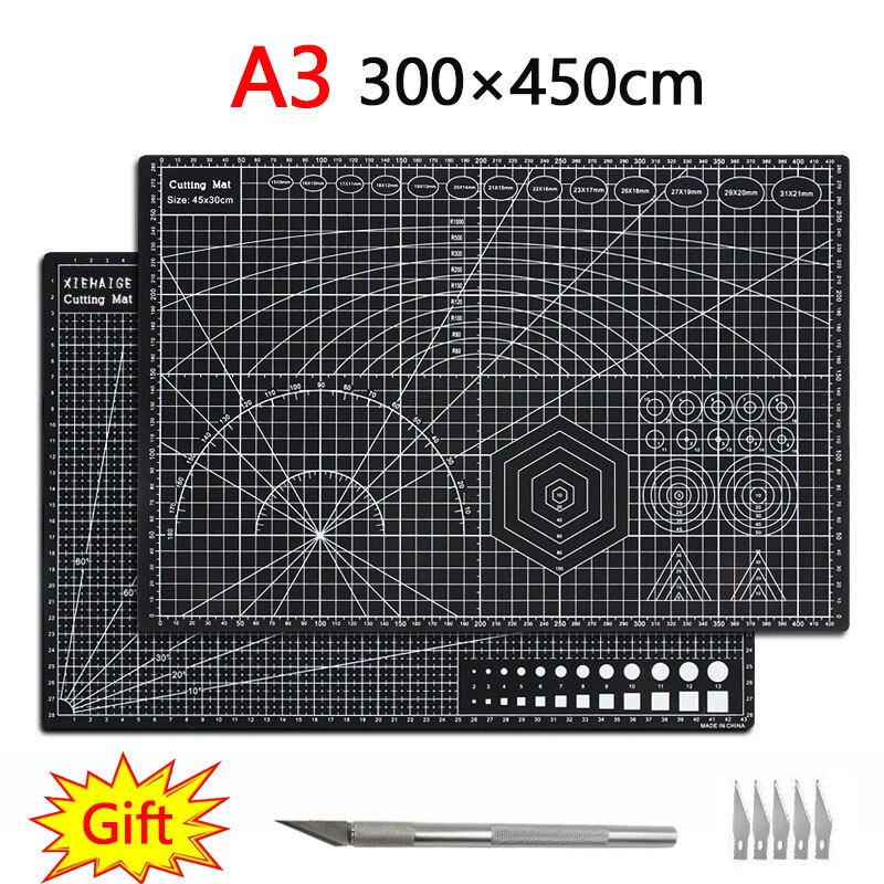 Thickening A2 A3 Color Multifunction Pvc Self Healing Cutting Mat Cutting Pad Board Cutter Knife DIY Craft Tool Office Supplies: A3 Black