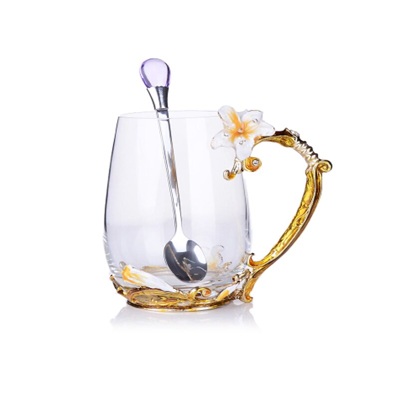Vintage diamant glas koppar blomma emaljer kaffe mugg bröllop glas öl steins