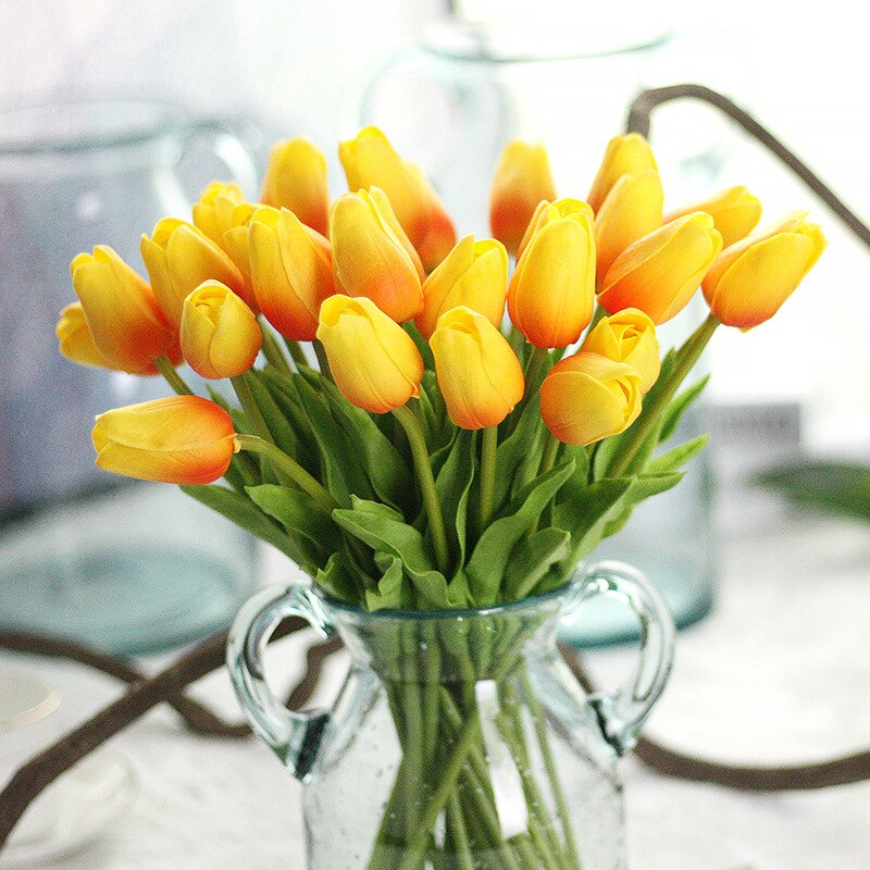 1pc pu tulipan kunstig blomst ekte touch mini tulipan hjem bryllup dekorasjon blomst: 3