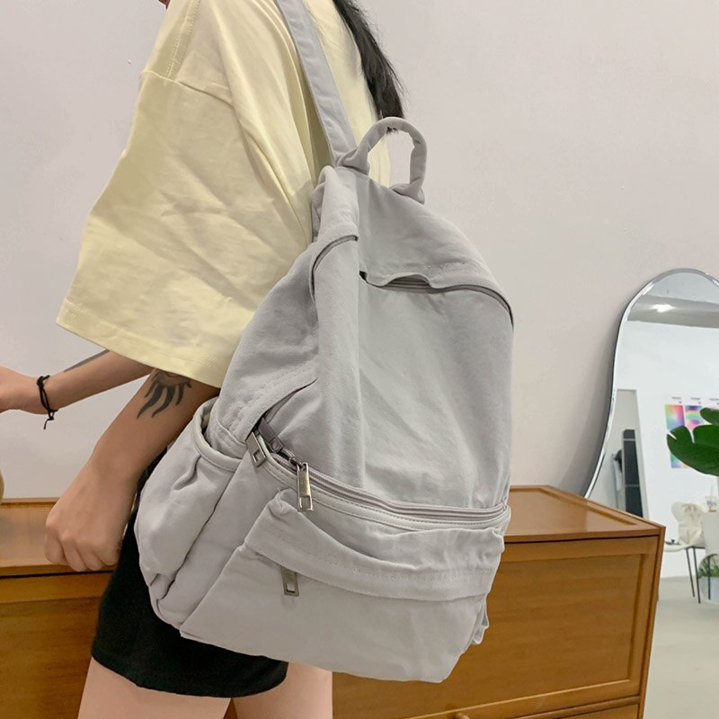 Eenvoudige Effen Kleur Canvas Rugzak Voor Vrouwen College Student Vintage Laptop Tas Kawaii Dames Rugzak Mode Schooltas