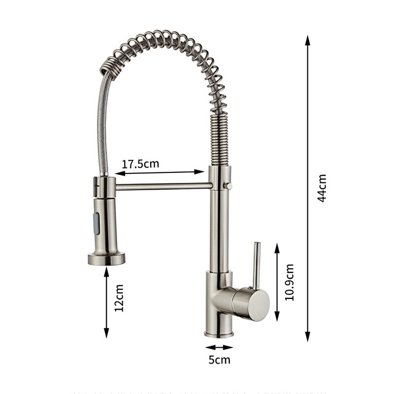 Single-Handle Sink Faucet Pull-Down Sprayer Spring Single Hole Home Kitchen Copper Faucet In Silver