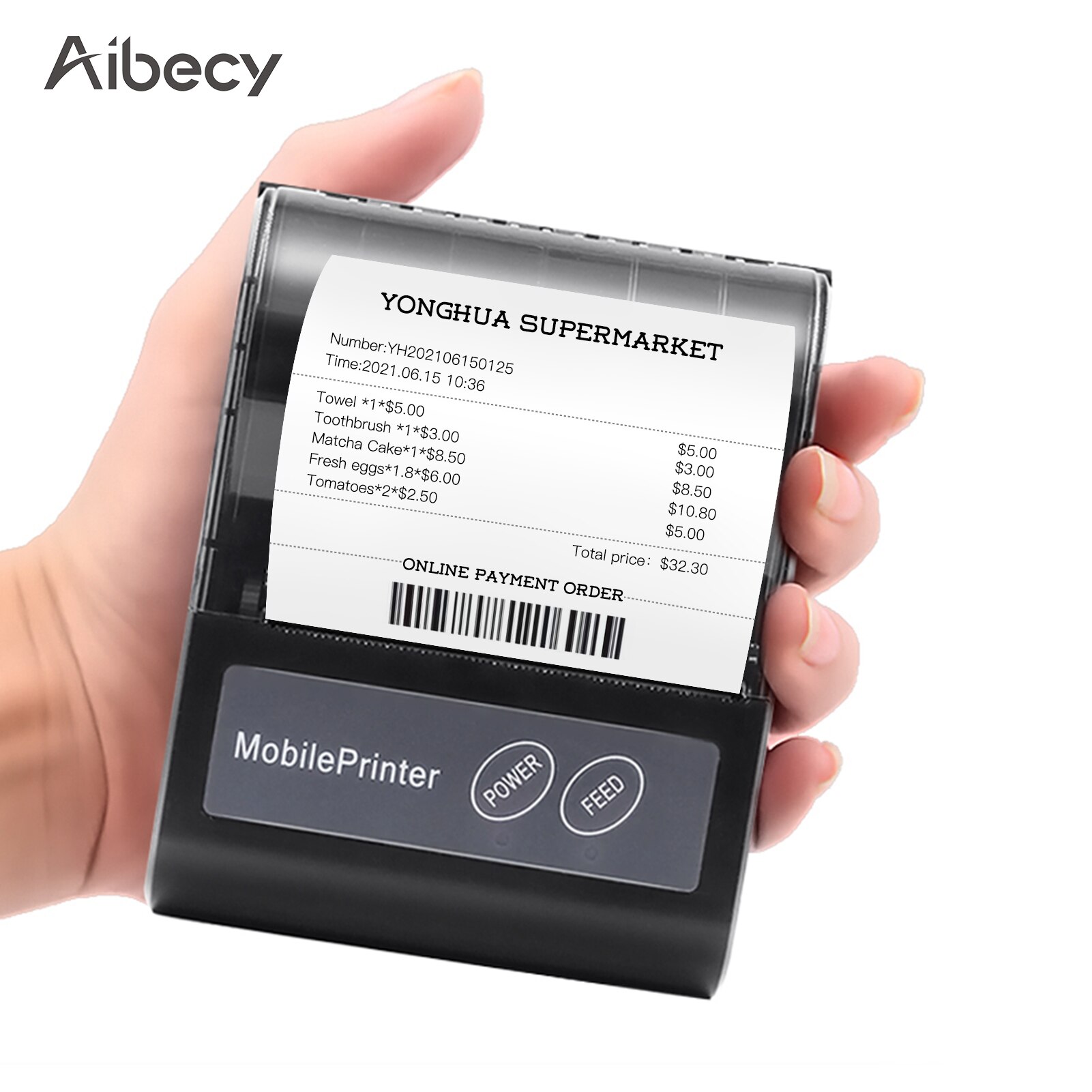 Aibecy – imprimante thermique pour tickets de caisse, Portable, avec batterie Rechargeable, 80mm, compatible ESC/POS