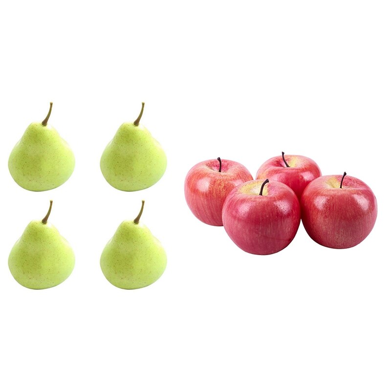 4Pcs Kunstmatige Rode Appels Decoratieve Fruit Kunstmatige & 4 Stuks Kunstmatige Groene Peer Decoratieve Fruit-4X3 Inch