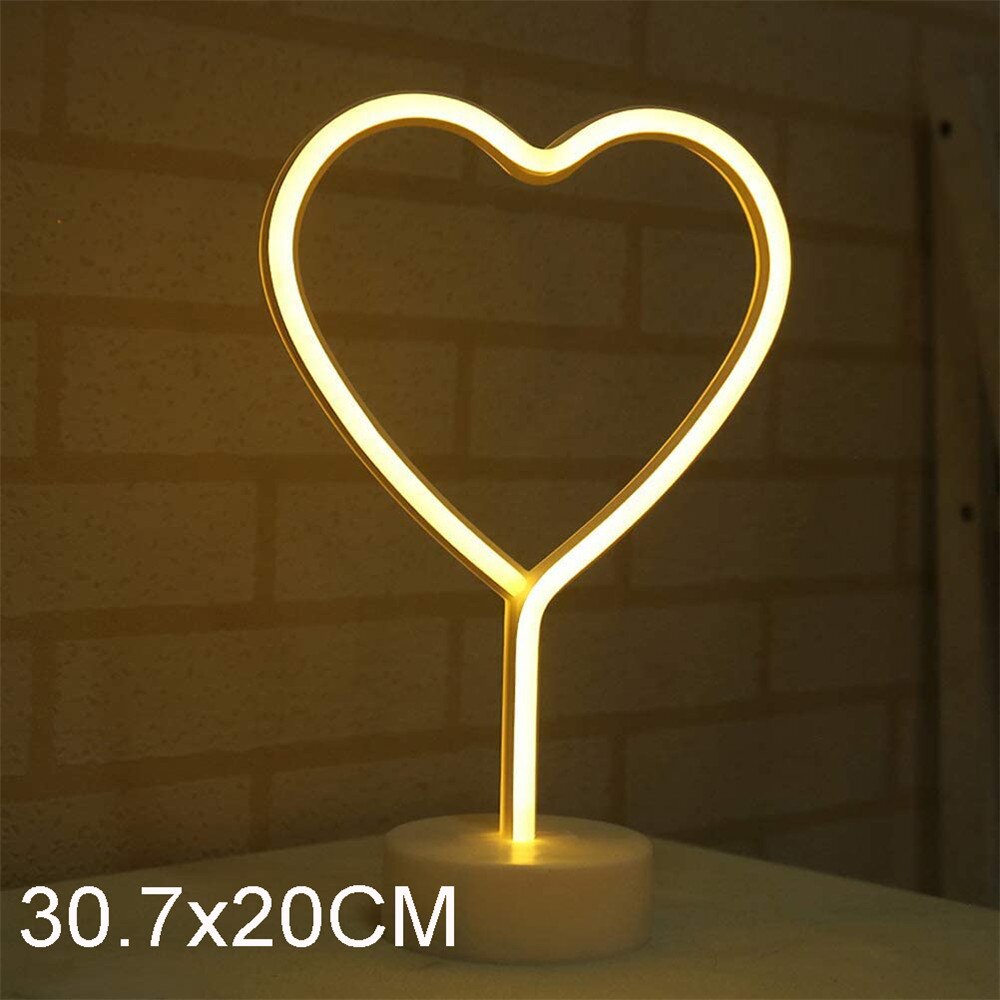 LED Heart Neon Sign Night Light Art Decorative Lights Plastic Table Lamp for Kids Baby Room Lighting Xmas Party: warm white