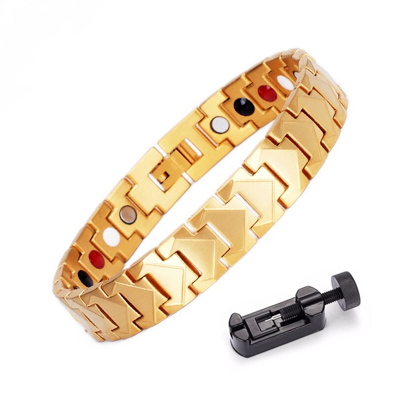 Men's Magnetic Bracelet European American Styele Magnetic Germanium Bracelet Stainless Steel Wristband Health Care Jewelry: Gold w tool