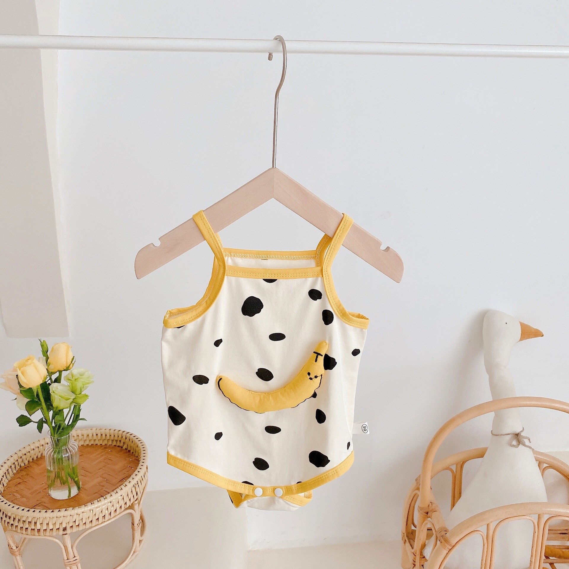 Neonato neonato ragazzi estate manica corta Dot Striped stereoscopico Banana tuta bambino bambini tute pagliaccetti 0-24M: B / 0-3M
