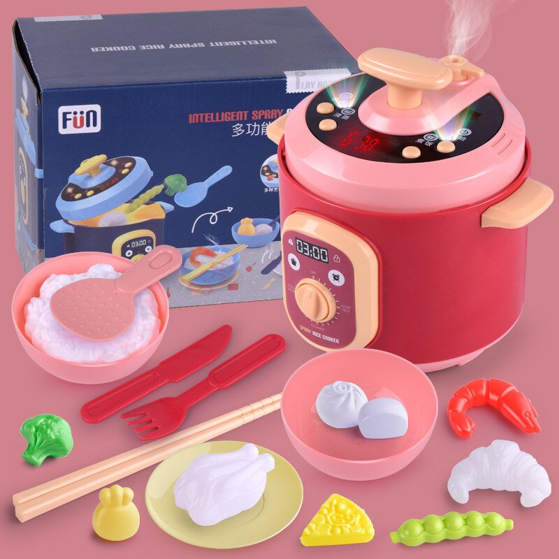 Children's Puzzle Simulation Play House Kitchen Toys Girls Simulation Cooking Tableware Set Children Toys: pink rice cook