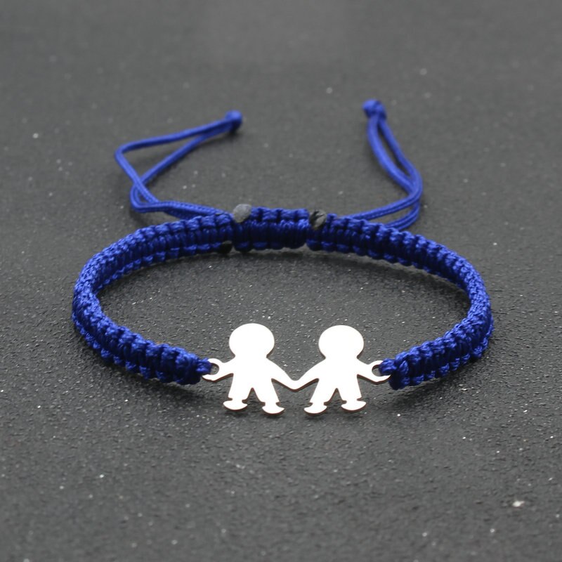 Stal nierdzewna śliczne Twin Little Girl Charm bransoletka czarna lina pleciona regulowane bransoletki dla kobiet biżuteria Mujer Pulsera