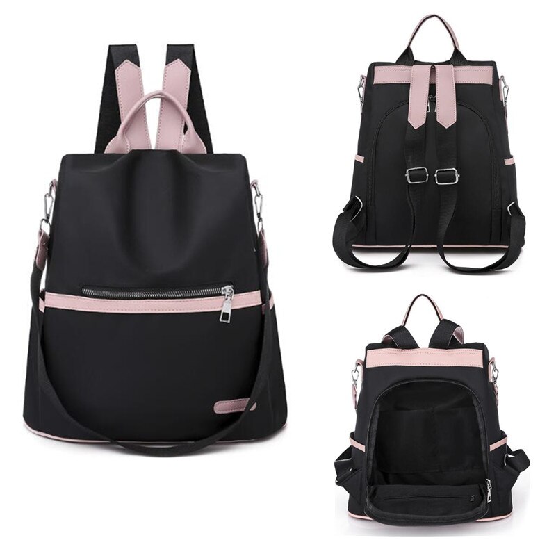 Casual Oxford Backpack Women Black Waterproof Nylon School Bags for Teenage Girls Travel Tote Packbag