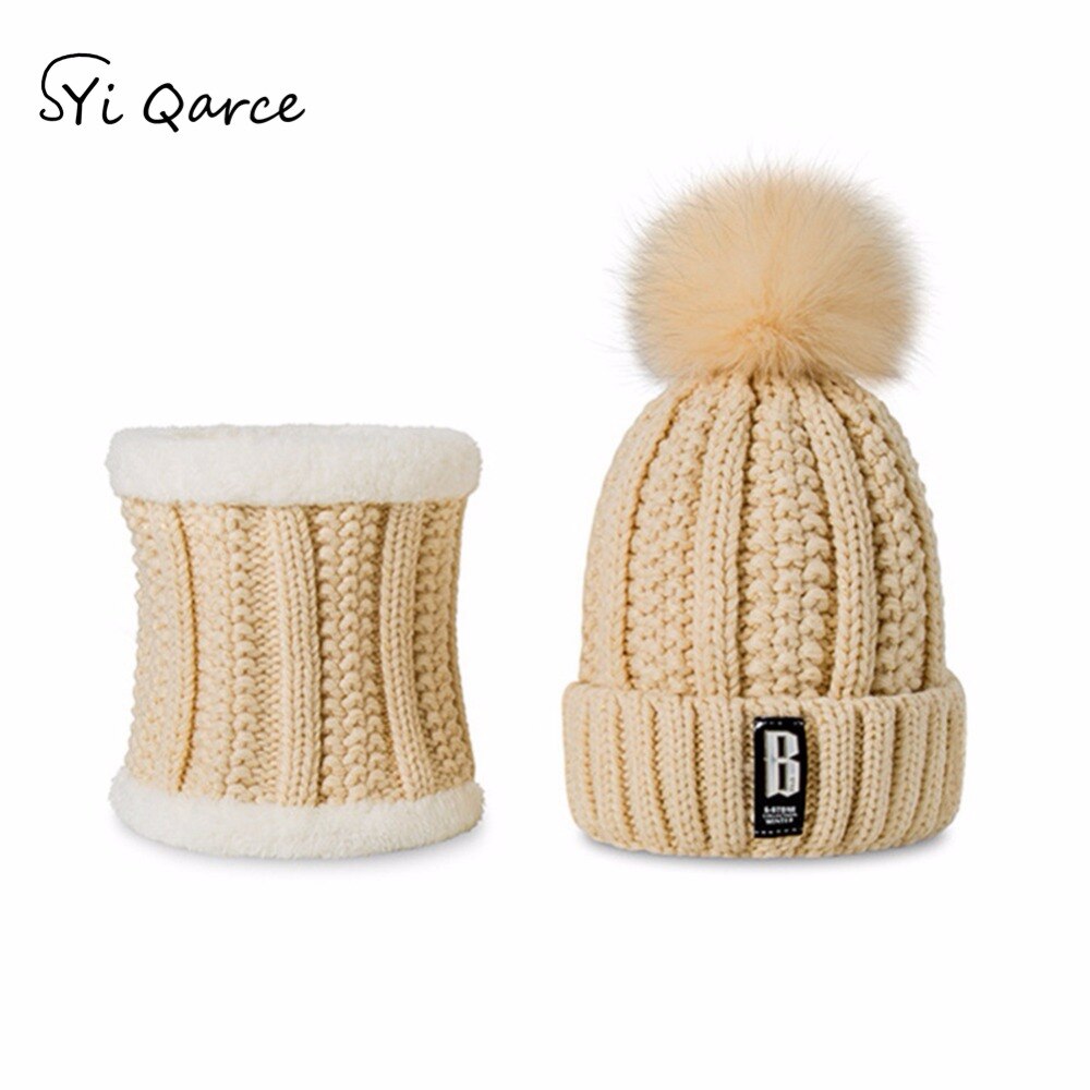 SYi Qarce Letter B 2 Pcs Women Winter Warm Knitted Hat Scarf Set Fleece Prefect Christmas for Girl's Women's hat and scarf