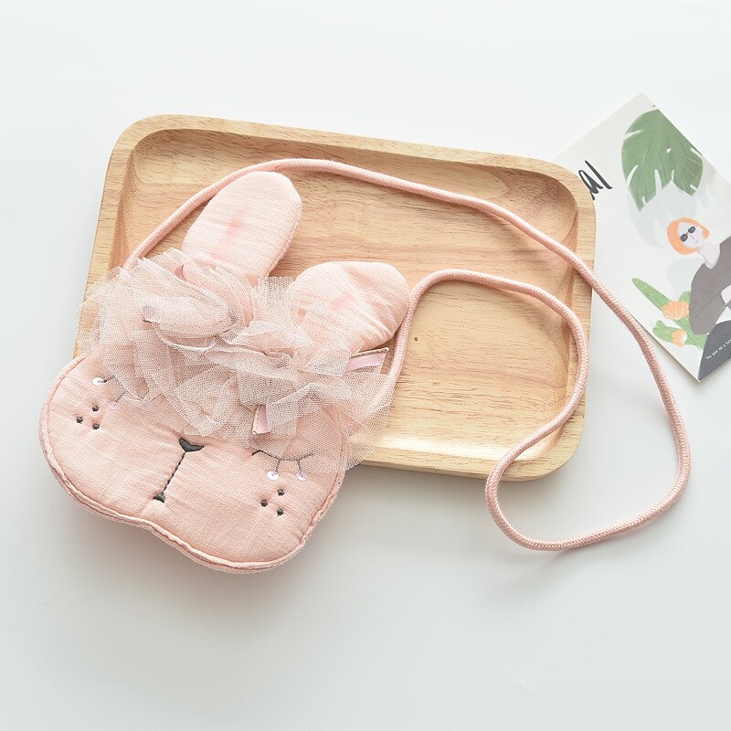 2020 moda małe dziewczynki torba Crossbody piękny kreskówka królik mały mini moneta torebka miękka siatka dekoracje torba na ramię robić podróży: Różowy