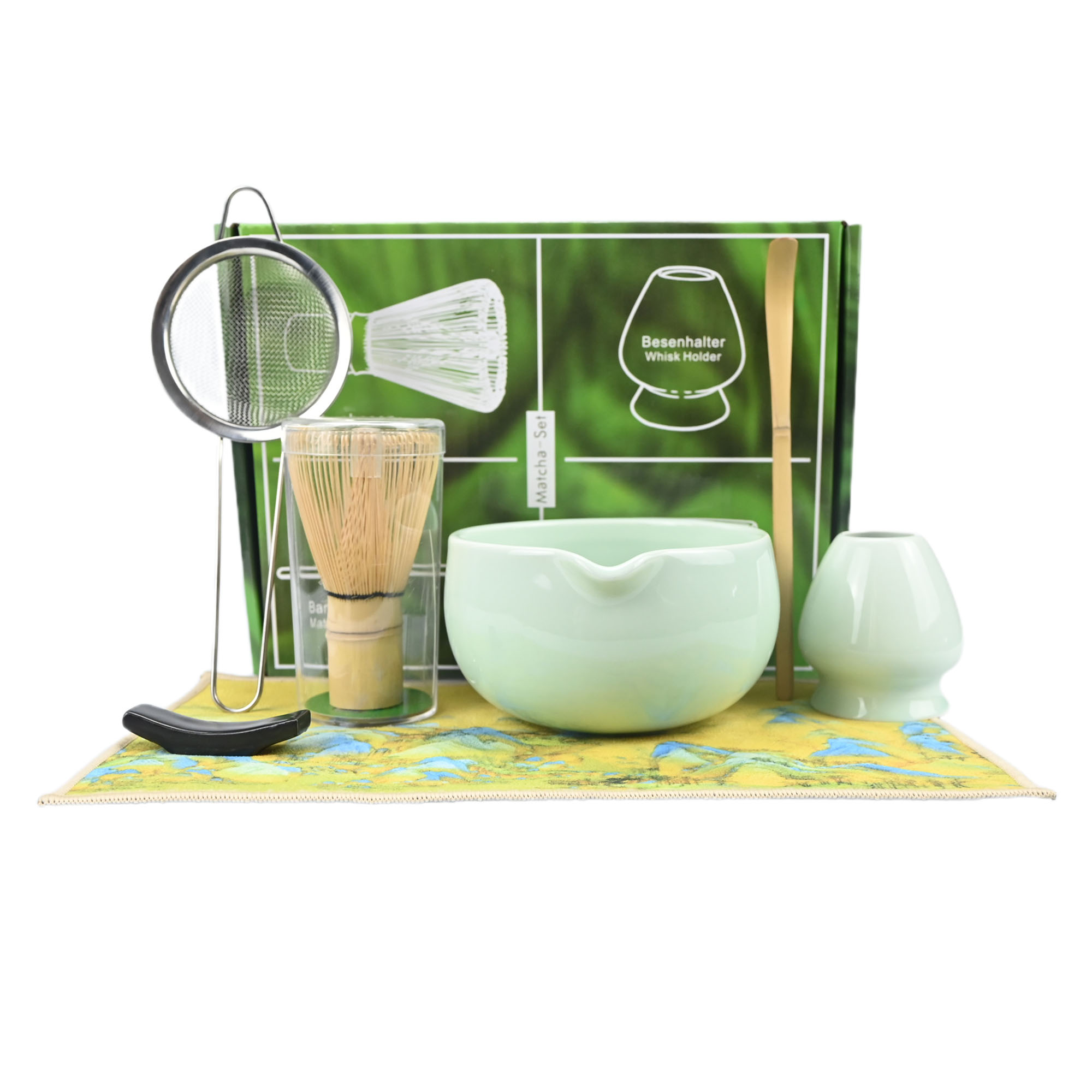 Matcha theeservies, 7-delige Matcha garde set, Matcha starter maken kit, Matcha groene thee garde set met schep, schepsteun, zeef, Whi: Licht Groen