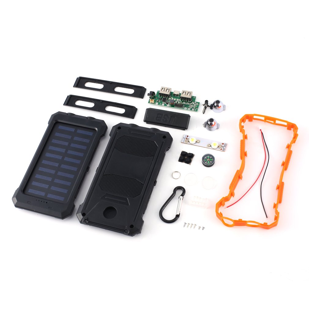 Diy zonne-energie powerbank case 2 usb-poorten externe oplader powerbank case voor noodgevallen buiten kamperen reizen met kompas