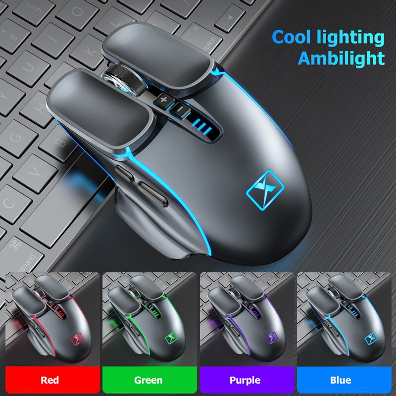 Wireless Gaming Mouse 4-color Breathing Light 2400 DPI Ergonomic 6 Keys RGB LED Mouse Rechargeable Wireless Mouse