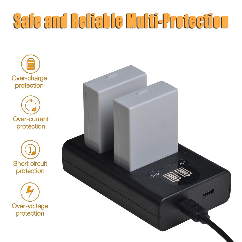 2 uds. LP-E8 LPE8 LP E8 batería recargable y cargador Dual LED para Canon EOS 550D 600D 650D 700D X4 X5 X6i X7i T2i T3i T4i T5i.