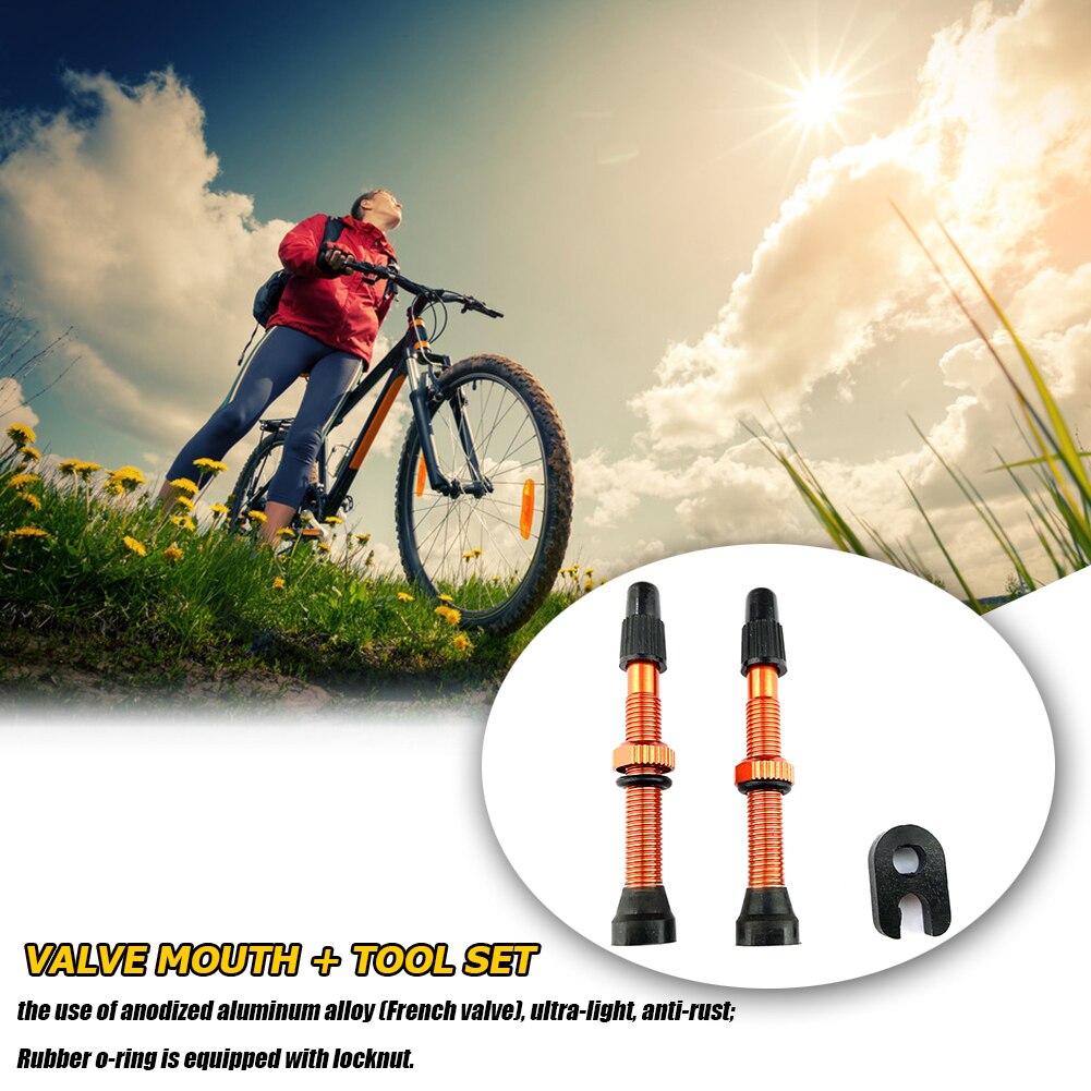 1 Pair 60mm Aluminum Alloy Stem French Presta Valve + Tool for MTB Road Mountain Bike Bicycle Tubeless Tire Tyre Accesories
