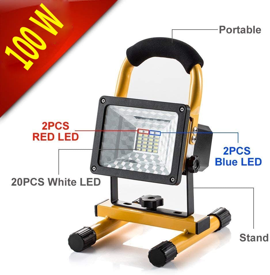 100W 24LED Led Portable Spotlight Super Bright 20000LM Work Light Waterproof Rechargable Floodlight for Camping Fishing Sport