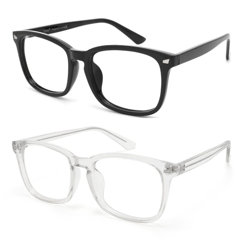 Cyxus blauwlichtblokkerende computerbrillen (2- pack) verminderen oogvermoeidheid, leesbrillen, gamingbrillen, unisex (dames/heren): Zwart transparant