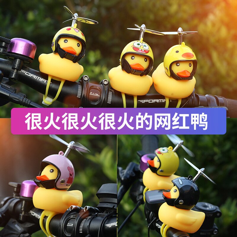 Bicycle Horn Cute Little Yellow Duck Night Warning Light Children's Rubber Duck Toy Mountain Bike Scooter Lights Decoration