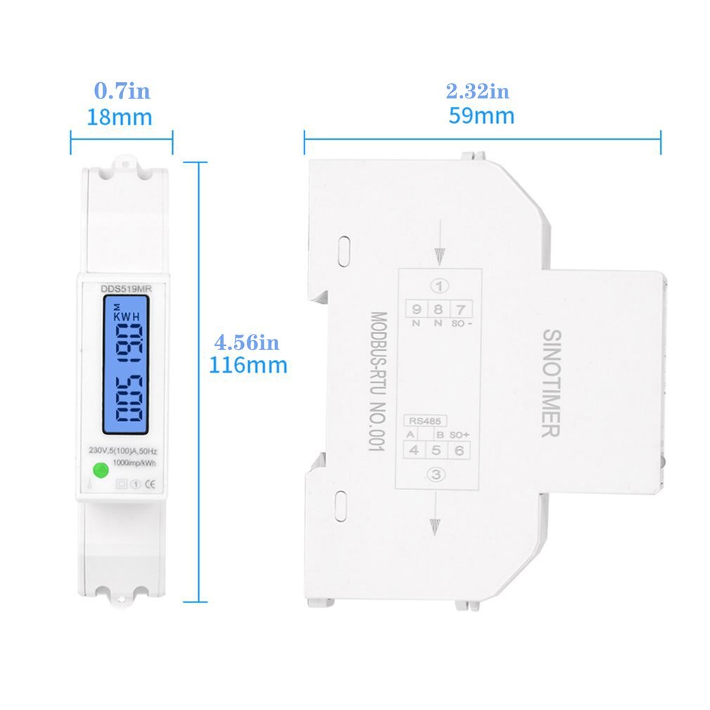 Multifunctionele Digitale Voltmeter Amperemeter Wattmeter Lcd Backlight Display Din Rail Kwh Meter Ac 230V 5-100A RS485 Modbus Uitgang