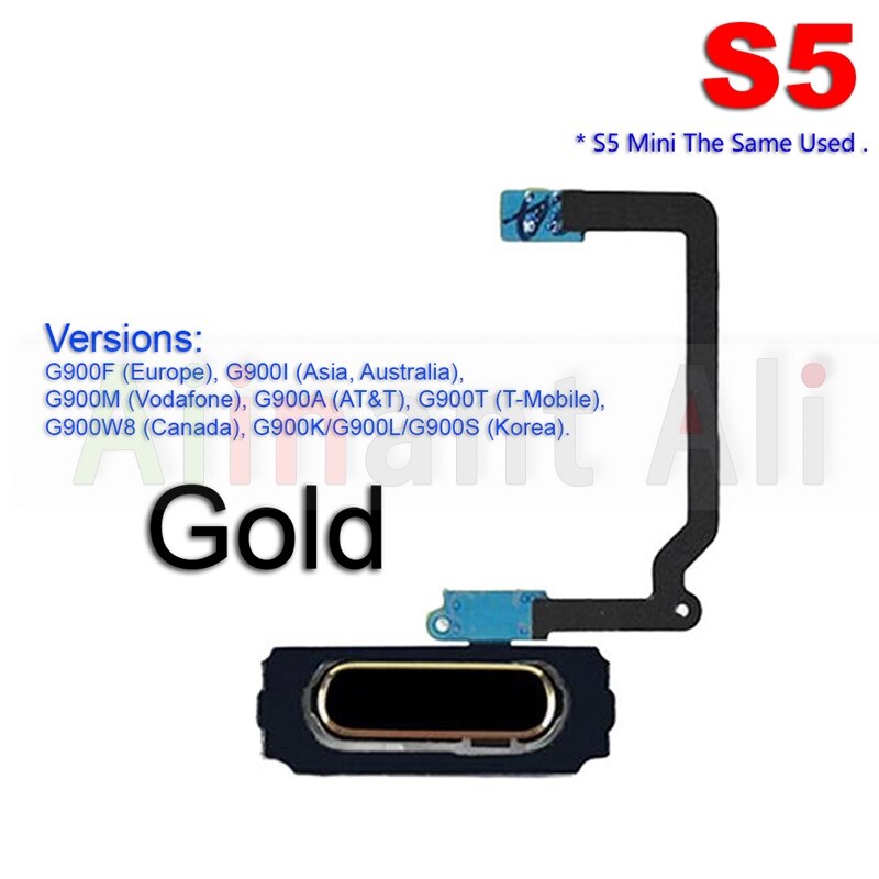 Sensor de impressão digital original, cabo flexível com botão traseiro e chave para samsung galaxy s5 s6 edge plus + mini g920f g925f g928f g900f: S5 Gold