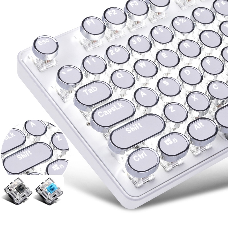104 Keys Retro Steam Punk Gaming White Light Mechanical Keyboard Round Keycap LED Illuminate Glowing Backlight USB Wired Gamer