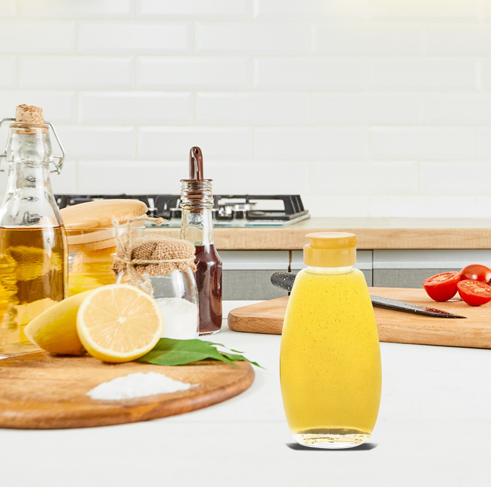 4pz trasparente plastica miele bottiglia cibo confezione bottiglia miele barattolo con coperchio miele bottiglia marmellata contenitore per casa (500g