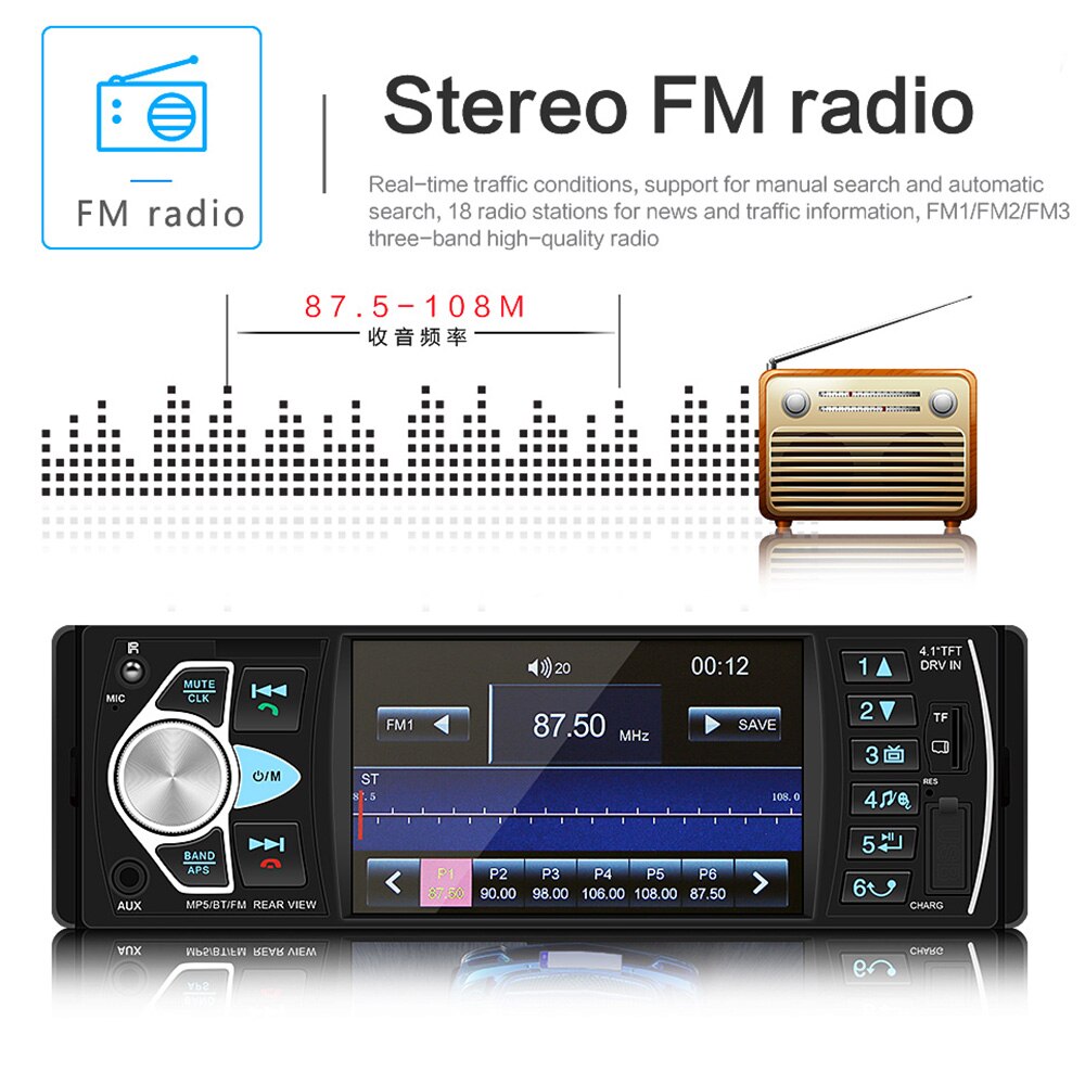 Bilradio 1 din 4 "multimedie  mp5 afspiller bluetooth kassettspiller oto teypleri bilradio stereo fm aux tf radioer para auto 1 din