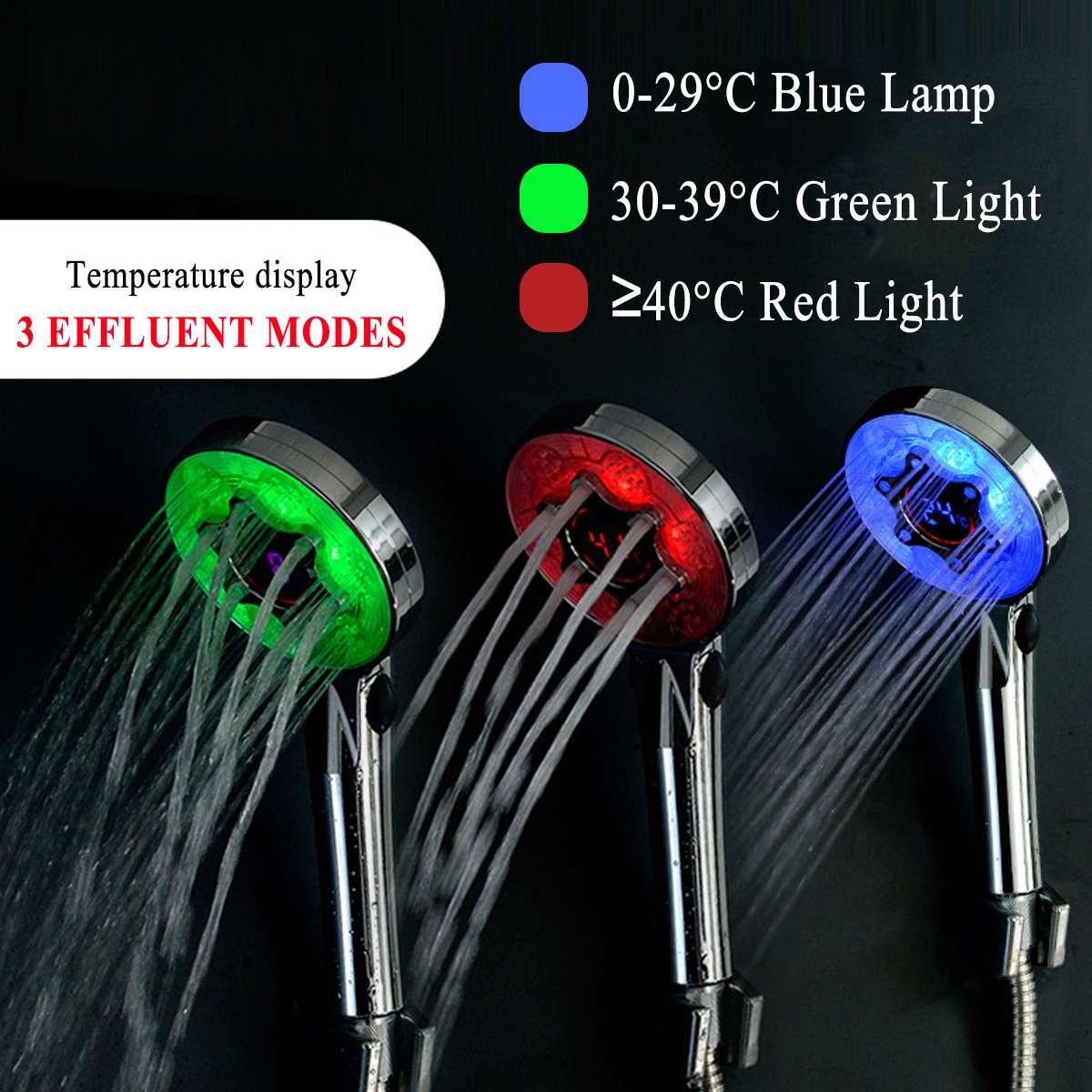 3 Kleur Led Douchekop Abs Digitale Lcd Display Temperatuurregeling Douchekop Installeren Met Water Temperatuur Sensor