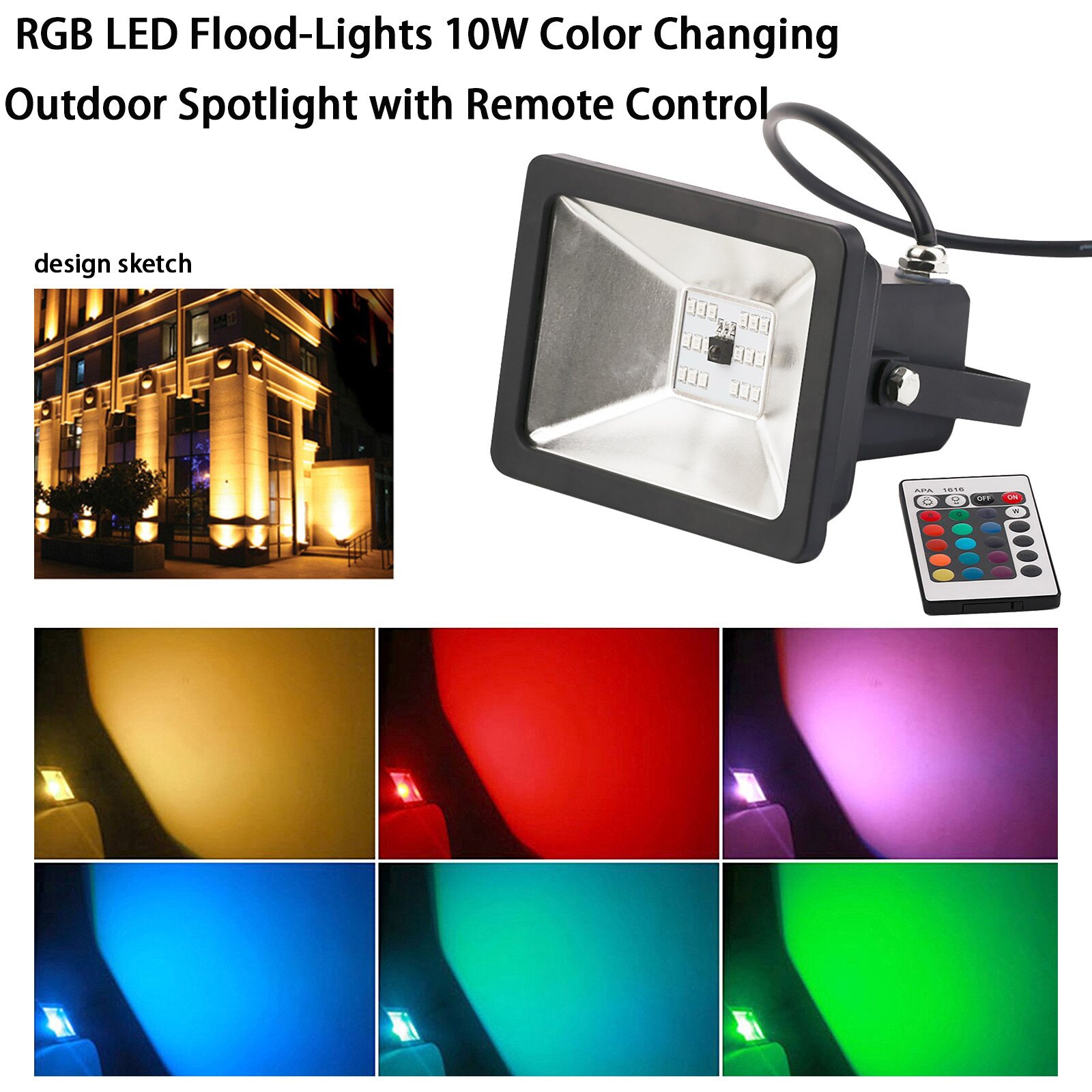 Ouhaobin Rgb Led Flood-lights 10w Color Changing Outdoor Spotlight With Remote Control Lámpara de proyección