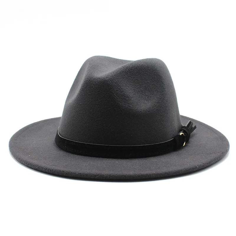 Sombrero Fedora de fieltro Gangster Trilby, gorras de Jazz de ala ancha europea americana, sombrero de boda blanco de lana para hombres y mujeres, 56-58-61CM: M / Gris oscuro