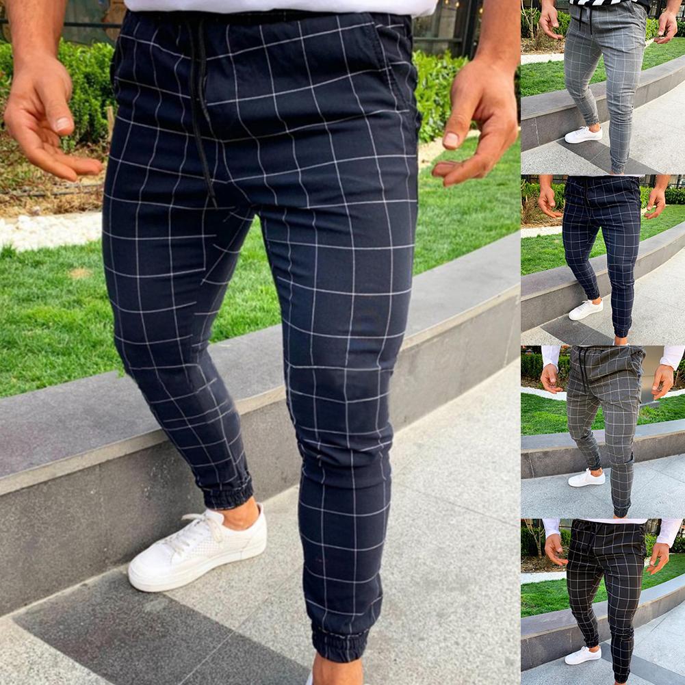 Hosen Männer Plaid drucken Kordelzug Elastische Beiläufige Bleistift Hosen Hosen
