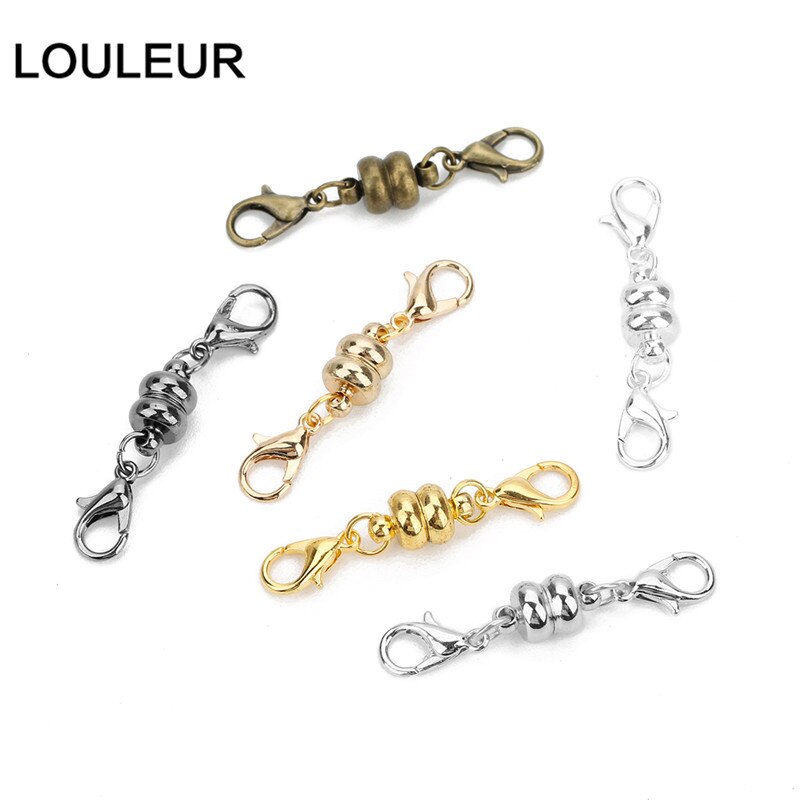 10set/lot 38*7mm Copper Magnetic Clasps With Lobster Clasps Connectors For Necklaces Bracelets Clasp Hooks DIY Jewelry Findings