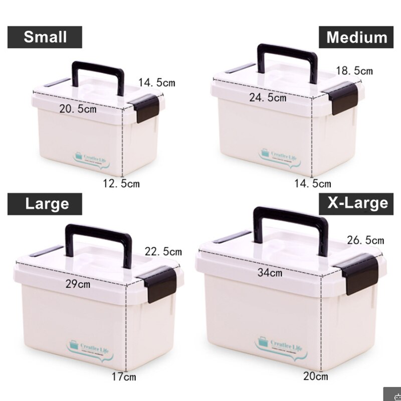 Hvid bærbar multifunktionel opbevaringsboks førstehjælpskasse arrangør med håndtag bærbare sæt pp plastbeholder til husholdning