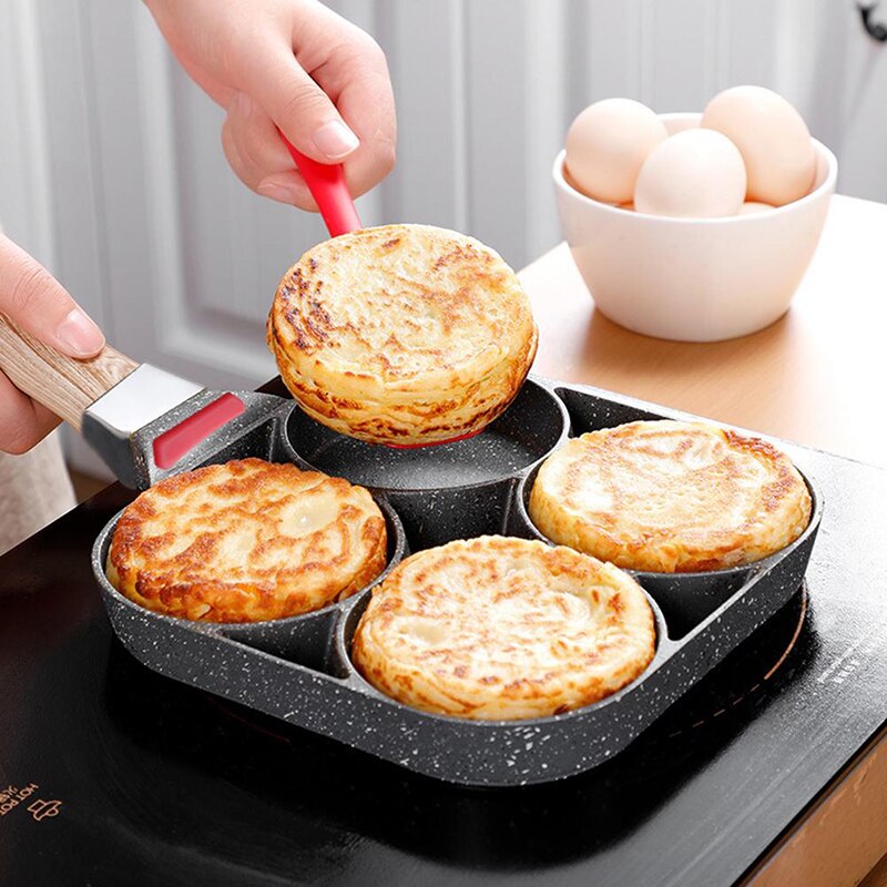 Vier-Gat 8/9Cm Diameter Omelet Pan Pot Pan Met Temperatuur Instructie Non-stick Ei pannenkoek Pan Ontbijt Kookgerei