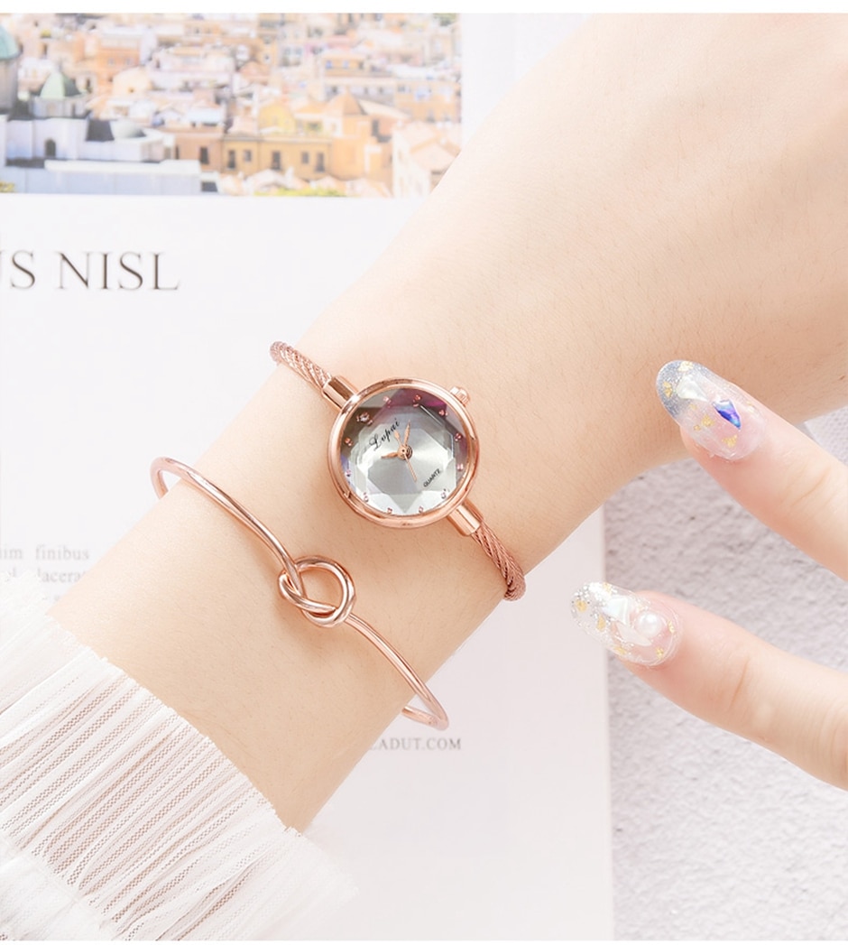 Lvpai Brand Ladies Watch Small Watch Rose Gold Bangle Bracelet Geometric Glass Surface Women Watches Dress Clock Relogio *A