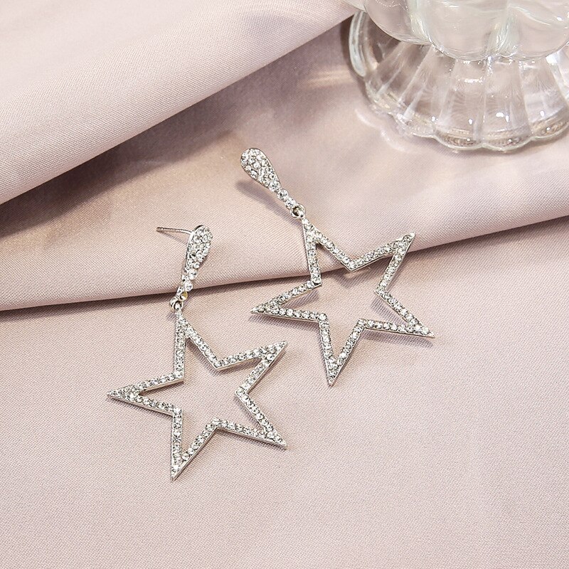 Star Pendant Earrings Woman Rhinestone Full five-pointed star Shining Korean Charm Exaggeration Trendy Alloy Boutiqu