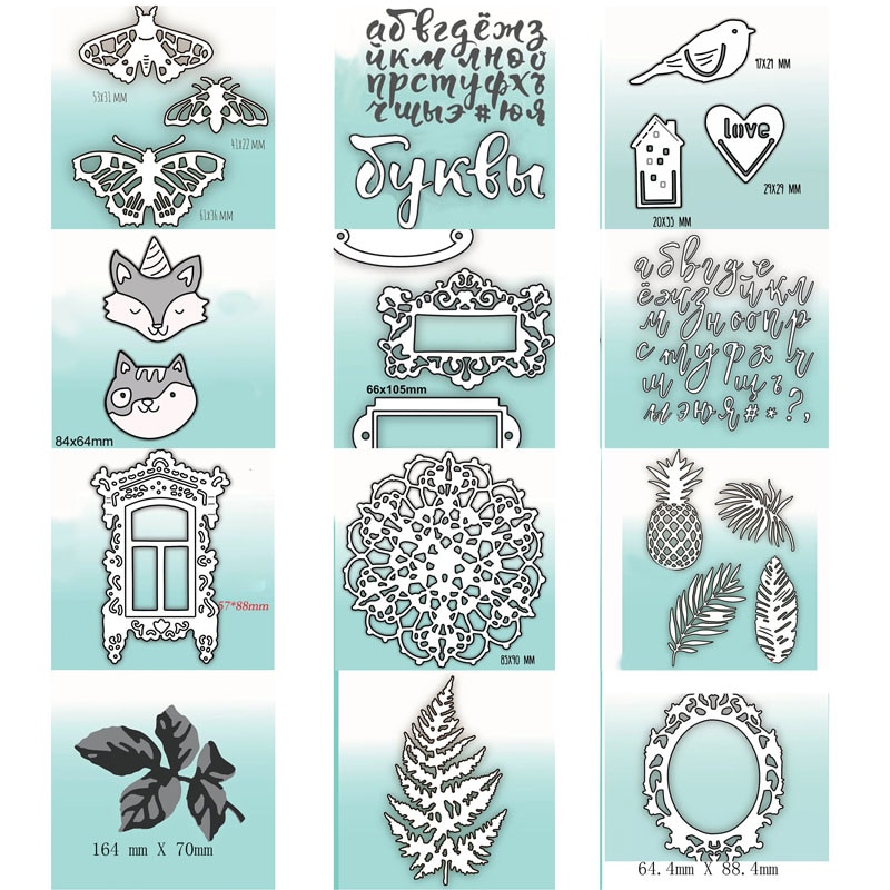 Metal Skærematricer - DIY Scrapbooking, Kort, Fotoalbum - Blade, Ananas, Sommerfugl, Ræv, Fugl
