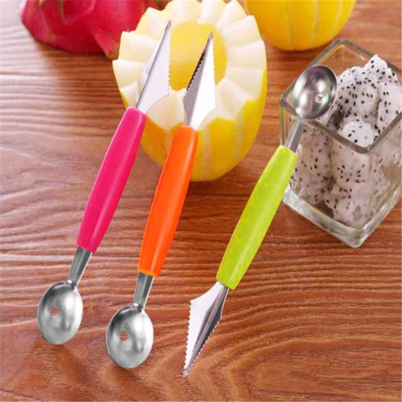 2pc stainless steel watermelon digging ball kitchen cut watermelon artifact carving knife fruit digging ball spoon platter digg