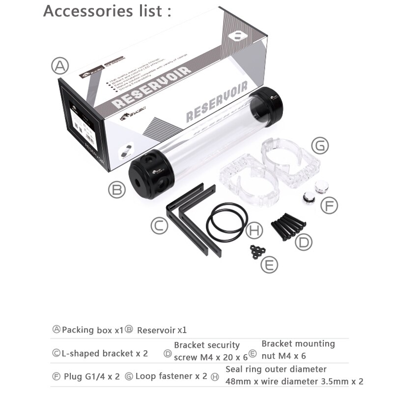 BYKSKI Reservoir, Acrylic Cylindrical Water-Coolant Tank for PC water cooling system 150mm, 200mm, 260mm,