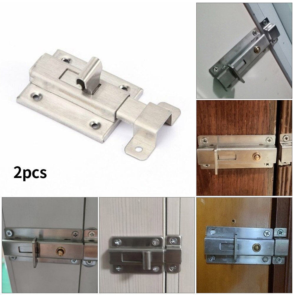 2× Stainless Steel Slide Bolt Bathroom Bedroom Toilet Door Sliding Lock Latch Hardware Gate Safety Door Bolt Tower Window Catch