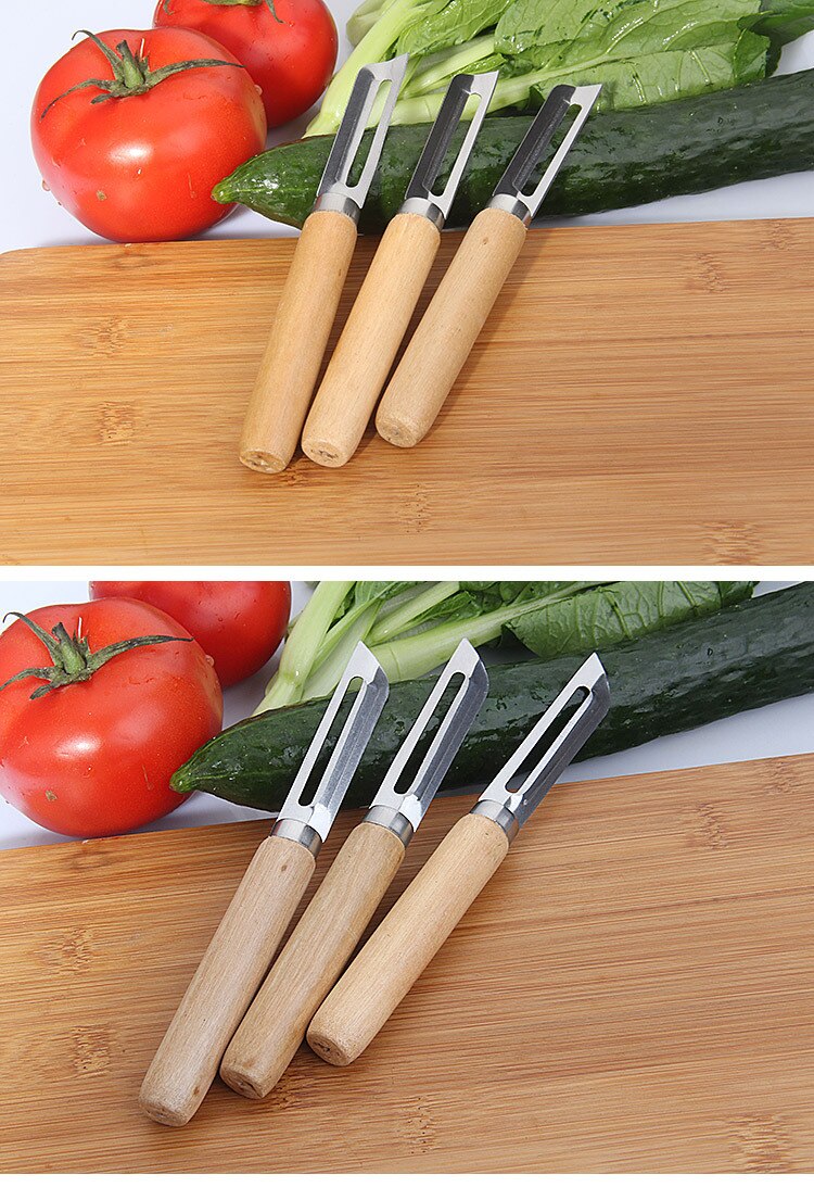 1PC Stainless Steel Cutter Vegetable Fruit Apple Slicer with Wood Handle Potato Peeler Parer Tool KX 197
