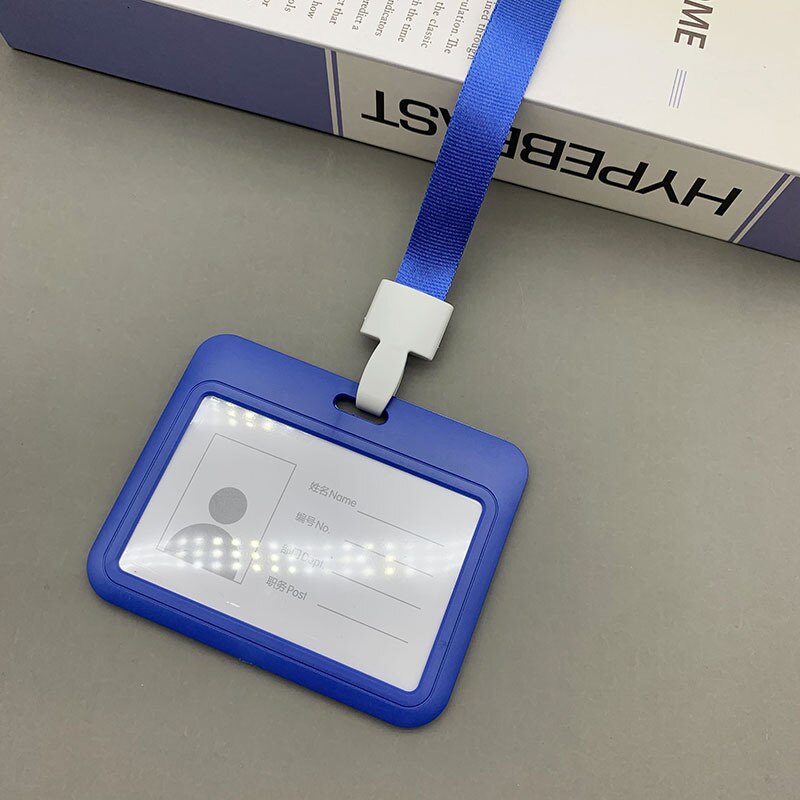 Vrouwen Mannen Plastic Id Credit Bank Kaarthouder Studenten Bus Card Case Lanyard Werknemer Effen Kleur Identiteit Badge Kaarten Cover: dark blue