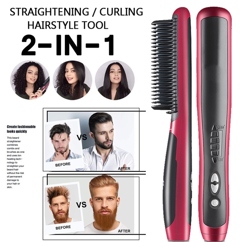 Herre lige skæg børste hår glattejern infrarød turmalin keramisk jern glatning krusning hår styling kam