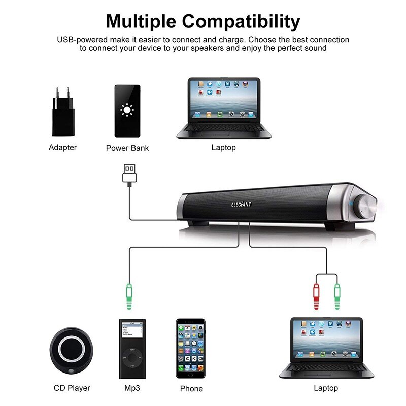 VTIN sans fil Bluetooth haut-parleur 4.2 barre de son télécommande TF carte TV téléphone portable tablette Surround système de son TV haut-parleur doré