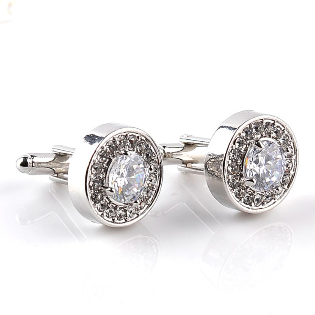 Gemelos de negocios con diamantes de imitación brillantes para hombre, camisa de de boda, color blanco y morado, redondos, accesorios,