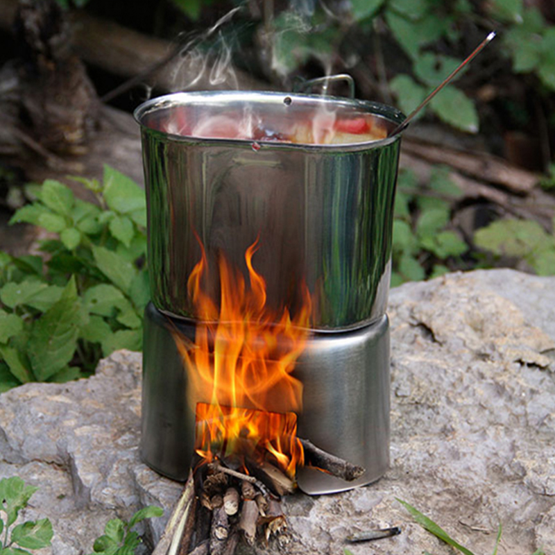 Tiartisan Outdoor Camping Kookgerei 304 Roestvrij Staal Leger Editie Kantine Beker Lunchbox Houtkachel Set Met Handvat Opknoping Pot