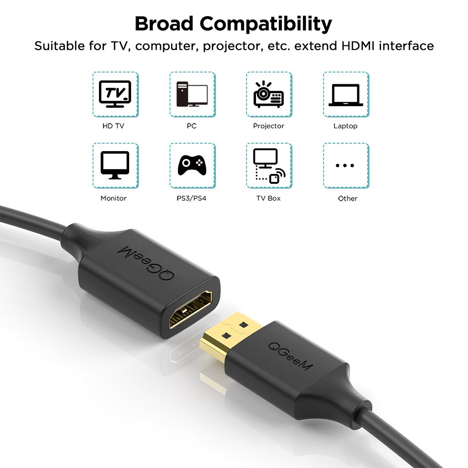 QGeeM 4K HDMI Extension Cable Extender Adaptador HDMI 2.0 para Xiaomi Xbox Series X PS5 PS4 TV Box Chromebook Computadoras portátiles Tabletas Apple TV Macho a hembra HDMI Divisor HDMI Cables de alambre digital 4K HDMI